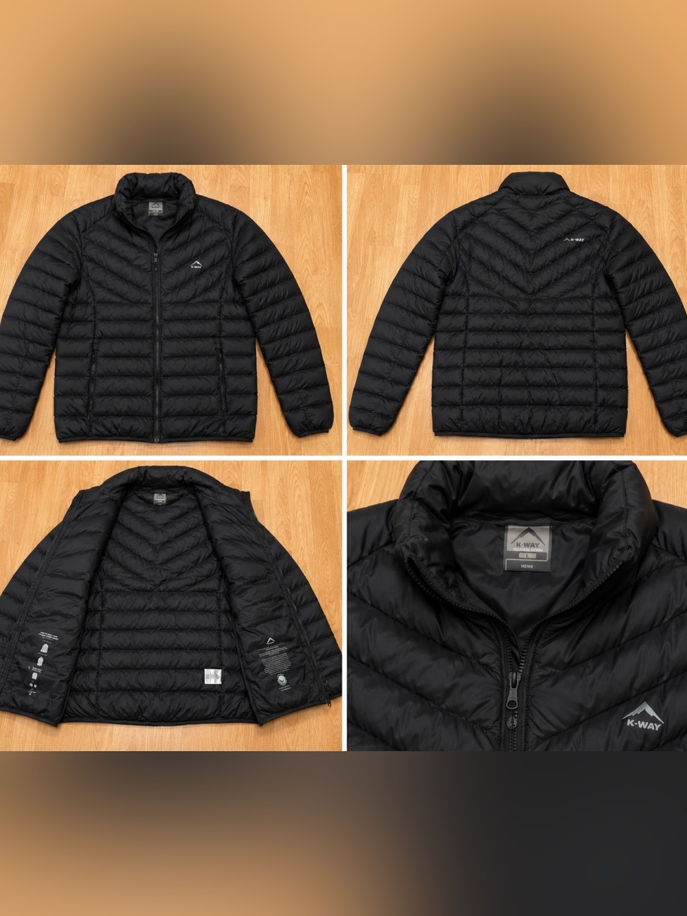 K-WAY Men’s Lightweight Down Puffer Jacket Black Size L